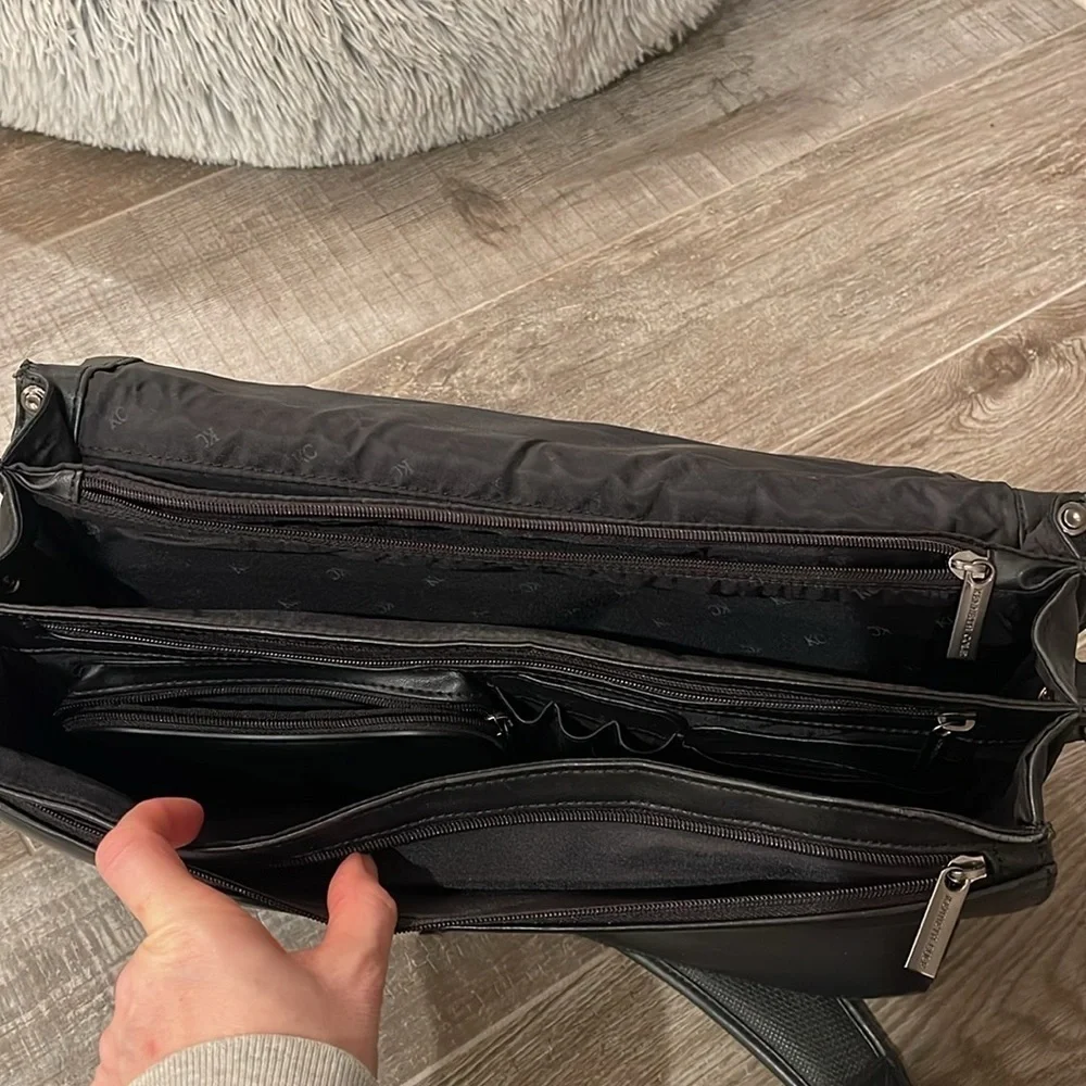 Kenneth Cole black leather messenger bag with code lock